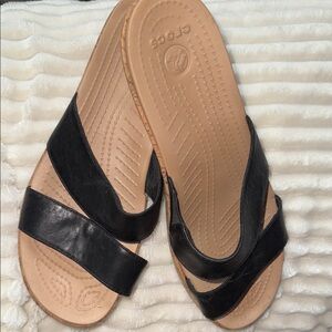 CROCS Black Women's Sandals Cork Wedge 8 Medium
